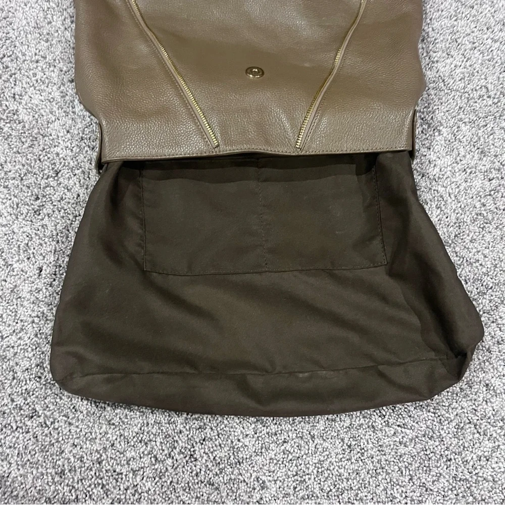 Onna Ehrlich Brown Green Genuine Leather Hobo Shoulder Bag Flap Close